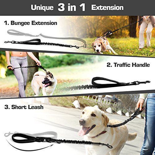 SparklyPets FLASH SALE | Adjustable Leash and 3 in 1 Shock-Absorbing Bungee Extension Set – Heavy Duty Dog Leash for Medium and Large Breeds Made from Durable Nylon – Reduces Pulling Shocks - Black - Thumbnail 5