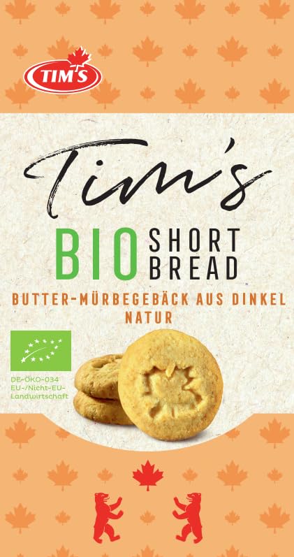 Tims Feines Bio Shortbread Natur 165 g I Original Kanadische Butterkekse I Buttriges, süßes Dinkel-Mürbteig-Gebäck ohne Konservierungsstoffe I Traditionelle kanadische Backwaren Made in Germany