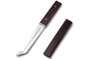 Companion Fixed Blade Outdoor Knife with D2 Stainless Steel Blade, Survival Camping Knife, Japanese Tanto Fixed Knife, Ebony 