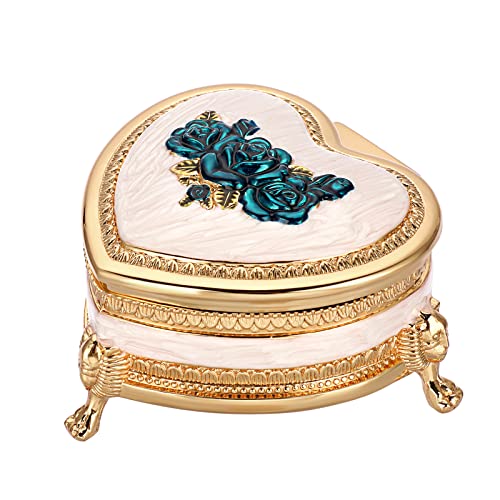 Hipiwe Vintage Metal Jewelry Box Heart Shape Trinket Box Gold Treasure Chest Case Antique Necklace Ring Organizer Storage Box Small Keepsake Box Christmas Gift for Girls Women