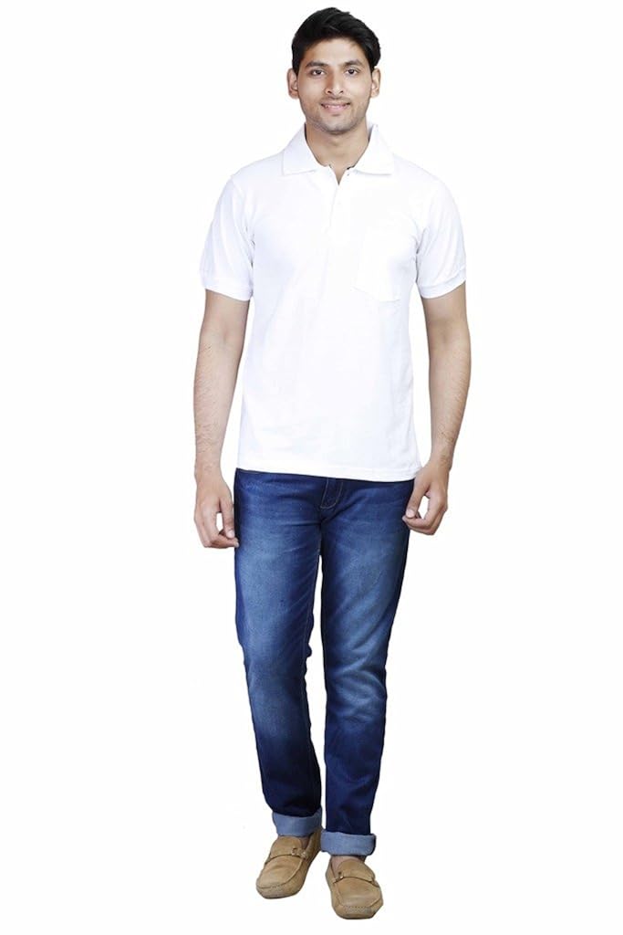 fleximaa men's cotton polo collar t-shirt white color