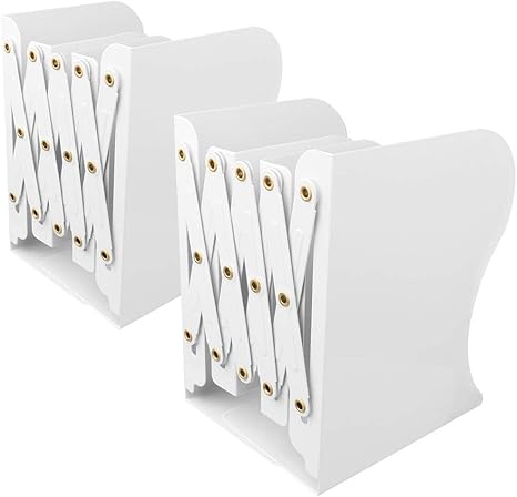 Amazon Co Jp ブックスタンド ２個入り 本立て 伸縮自在 卓上収納 倒れない ブックエンド 金属製 仕切りスタンド デスク整理 ２個 白 文房具 オフィス用品