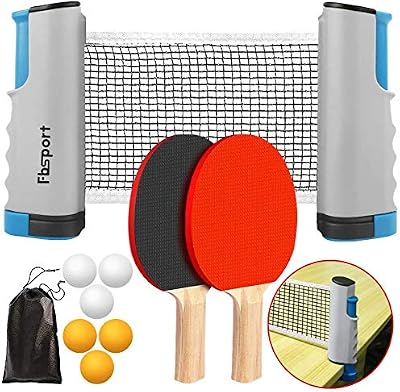 FBSPORT Ping Pong Set 2 Bats 6 Balls Retractable Net Carry Bag Indoor Outdoor