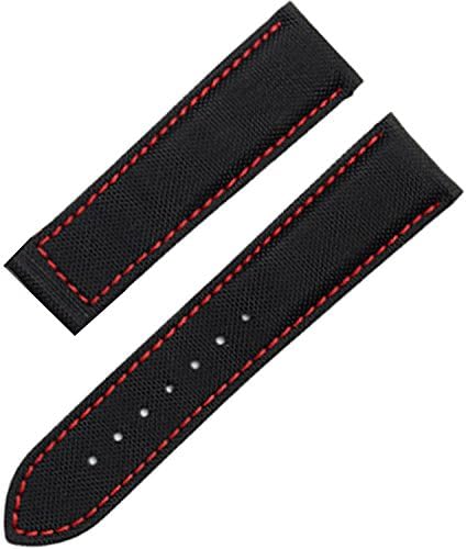 New HQ 22mm Black Canvas Leather Watch Strap Red Stitching Compatible for 20mm Deployment Clasp