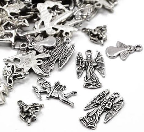 Antique Silver Tibetan Zinc Mixed Angel Charms 5-40mm Pack of 30g