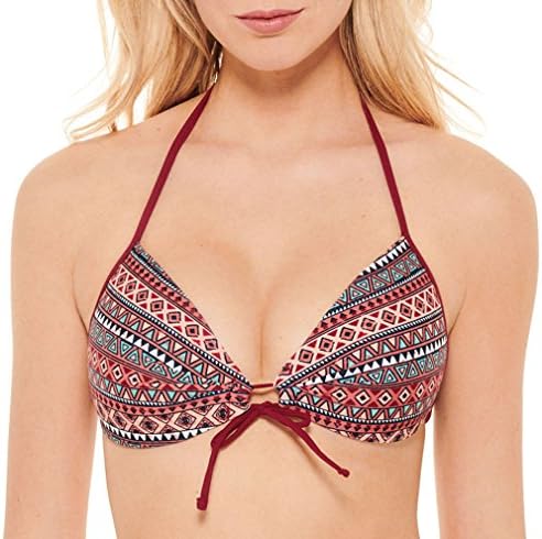 Hot Water Juniors Cantina Tie Front Triangle Bikini Swim Top X-Large Red/Multi