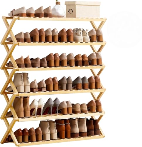 RESTSUKO Zapatero, Organizador De Zapatos De Bambú, Zapateros Independiente De 6 Niveles, Zapatero Recibidor, 20-24 Pares De Zapatos, Dormitorio, Puerta, SalóN, 70 Cm De Largo