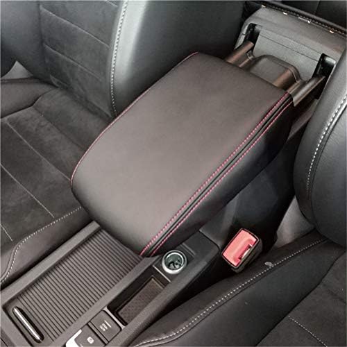 Car Armrest Box Cover, for Golf 7 2013-2017 PU Central Armrest Box Protective Shell, Non-slip Wear-resistant 360° Protective Black Leather Red Line