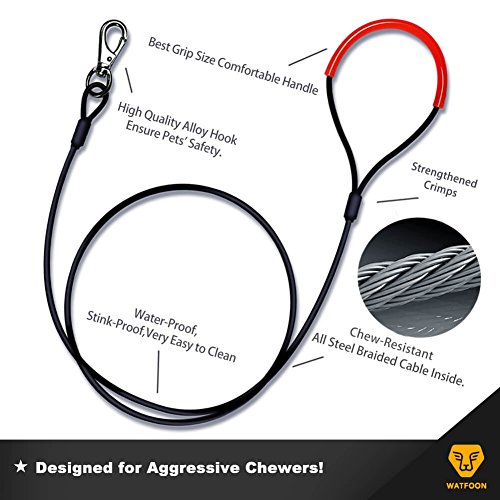 WATFOON - Metal Dog Leash【2 Pack】Chew Proof Steel Cable Dog Leads for Large Dogs (Short Leash:2.6FT / Long Leash:6.0FT)