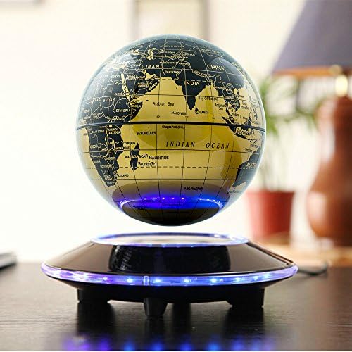 UNICASA Magnetic Levitation Levitron Floating Rotating Wireless Transmission Touch Control Three Gears 6" Blue Globe Black Platform LED Adjustment Home Decor