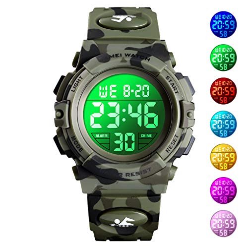 Venhoo Kids Watch Digital Outdoor Sport Waterproof 7 Colors EL-Lights Electrical Watches with Alarm Luminous Stopwatch Casual Child Wrist Watch for Teenager Boys Girls-Army Camouflage