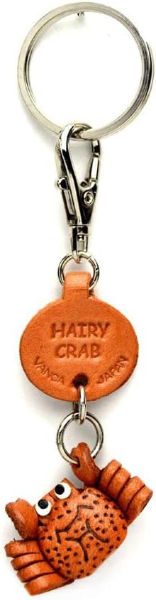 Hairy crab Leather Fish/SeaAnimal Small Keychains VANCA CRAFT-Collectible keyring Made in Japan