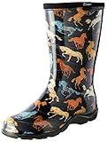 Sloggers Women's Waterproof Rain and Garden Boot with Comfort Insole, Horse Spirit Black, Size 7, Style 5018HSBK07