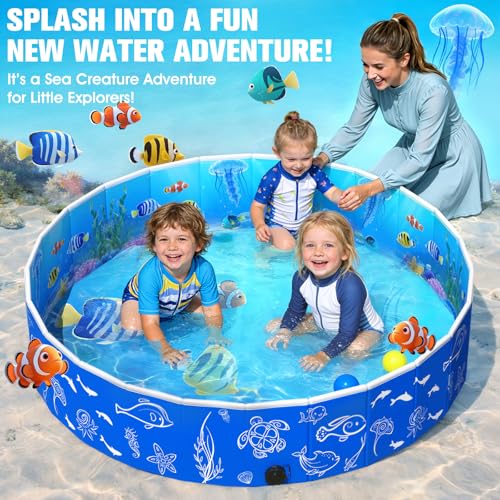 Luxfero Children's Swimming Pool with Canopy, Children's Pool with Sun Shield, Thickened Foldable Paddling Pool for Children, Anti UV, Easy to Store, Family Pool for Garden Beach, 130 x 130 x 30 cm
