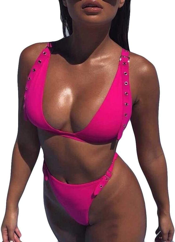 SHAPERIN Dames V-hals badpak met ruches eendelige badmode push-up sexy mesh zwempak slank badpak, 14, groen, S