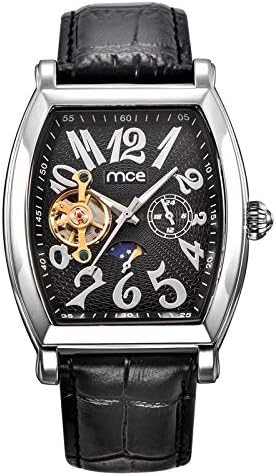 Haonb Men's Watches Wine Barrel-Shaped Leather Strap Mechanical Watch Multi-Function Automatic Watch