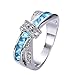Rongxing Jewelry Cross Blue Aquamarine Diamond Women's White Gold Cocktail Ring Size 10