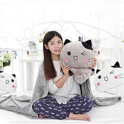 YJMO Cute Comfortable Cat Plush Toy 2 in 1 Throw Pillow Cushion Blanket Best gifts for Baby and girlfriend (Grey)