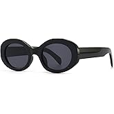 PORADAY Modern Thick Oval Sunglasses for Women Fashion Clout Goggles Retro Narrow Chunky Sun Glasses Gradient Shades Round