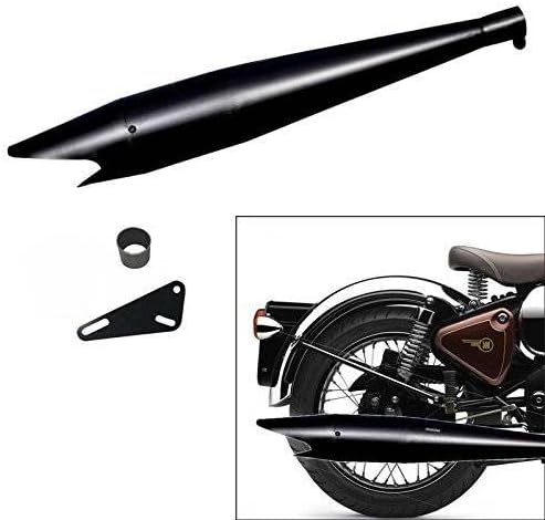 Supremechoice Bike Bullet SLM37 Silencer Bullet Exhaust Glasswool Shark Filter Black Bike Exhaust With Zed Clamp & Bush for Royal Enfield Bullet 350 Twin Spark