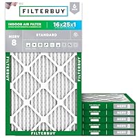 Filterbuy 16x25x1 Air Filter MERV 8 Essential Dust & Allergy Defense (6-Pack), Electrostatic Pleated HVAC AC Furnace Filters Replacement, Made in USA (Actual Size: 15.50 x 24.50 x 0.75)