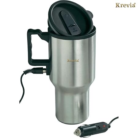 Krevia 12V Car Charging Electric Kettle Stainless Steel Travel Coffee Mug Cup Heated Thermos 450Ml