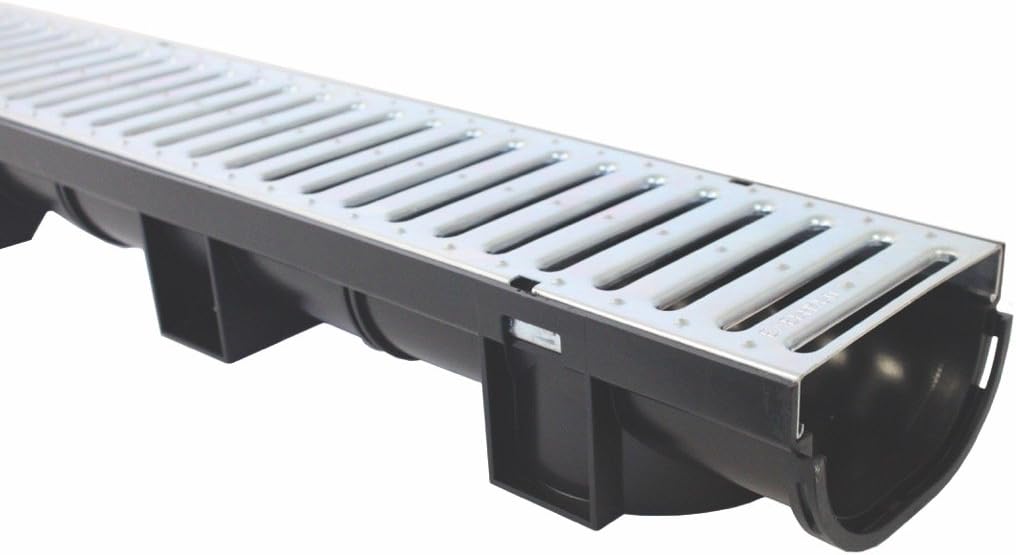 Compact Trench Drain Black Polymer with Pressed Galvanized Steel Grate - 3.33 Ft