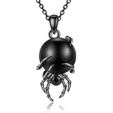 Black Spider Necklace Sterling Silver Black Pearl Pendant Gothic Jewelry for Women Mom