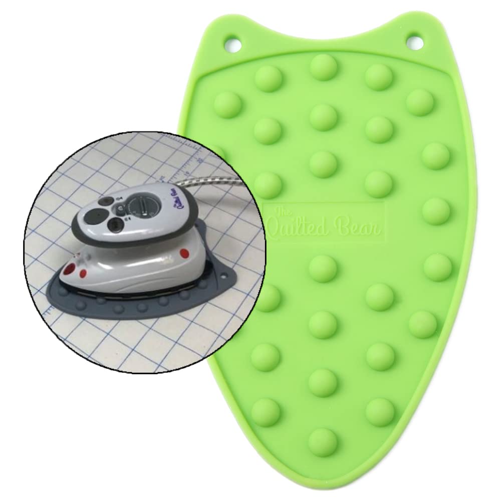 The Quilted Bear Mini Iron Rest - Mini Silicone Heat Resistant Iron Pad for General Crafts, Portable Ironing Stand for Travel and Quilting Use (Lime Green)
