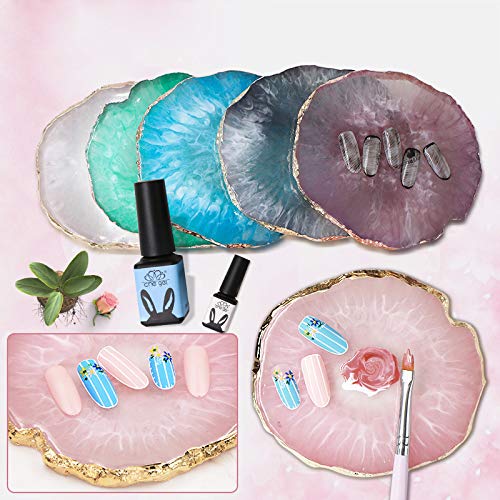 Polish Mix Palette, Resin Nail Art Palette Paint Drawing Color Dish Golden Resin Stone Paint Drawing Color Dish Manicure Nail DIY Tool(Pink)