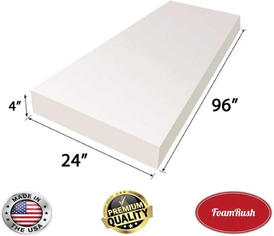 FoamRush 4" x 24" x 96" Upholstery Foam Medium Density Firm Foam Soft Support (Chair Cushion Square Foam for Dinning Chairs, Wheelchair Seat Cushion Replacement)