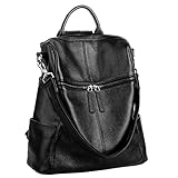 YALUXE Women's Convertible Real Leather Backpack Versatile Shoulder Bag (Upgraded 2.0) Black