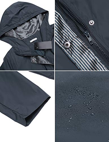 SUNAELIA Rain Jacket Women Waterproof with Stripe Liner Hood Lightweight Raincoat Outdoor Windbreaker Trench Coat S-XXL Navy Blue - Thumbnail 5