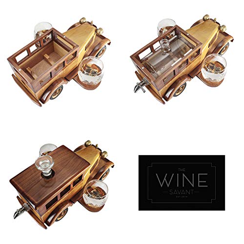 Old Fashioned Car Whiskey Decanter Set, Very Large 15" x 13" x 7" 750ml Decanter Spigot, and 2-10oz Whiskey Tumbler Old Fashion Glasses, Old Fashioned Vintage Car, Limited Edition, Great Bar Gift! - Image 4