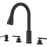 APPASO 2 Handle Kitchen Faucet, 4 Hole Black Kitchen Sink Faucet with Soap Dispenser, Modern High Arc 3 Hole Faucet for Kitchen Sink