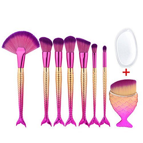 8pcs mermaid makeup brush set + makeup sponge puff professional k…