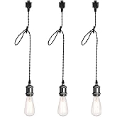mirrea H Type Black Track Lighting Pendant with E26 Socket Cord Adjustable Pack of 3 (2 feet)