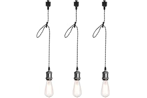 mirrea H Type Black Track Lighting Pendant with E26 Socket Cord Adjustable Pack of 3 (2 feet)
