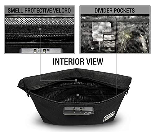 Smell Proof Bag + Grinder Card | Durable Water Resistant Stash Bag with Combination Lock & Inside Pouches for Your Herbs & Smelly Accessories: Pipe, Vape, Rolling Papers - 11x7.5x2.5