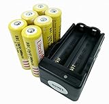 LEMAI (YELLOW Ultrafire 6 Pieces) 5000mAh 3.7V 18650 NCR Rechargeable Li-ion Battery Pack Cell + 1X Charger For Ultrafire TrustFire CREE XM-L T6 LED Flashlight Flash Light Torch