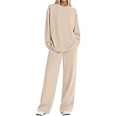 Oakgarden Women's 2 Piece Oversized Lounge Sets Long Sleeve Crew Neck Tracksuits Long Pant Drawstring Sweatsuits with Pockets(Apricot,Large)