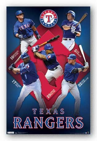 (22x34) Texas Rangers 2011 Collage Young Kinsler Hamilton Beltre Cruz Sports Poster Print