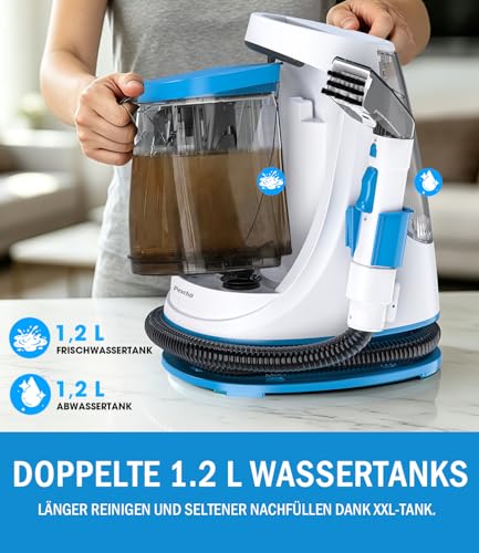 PEXCHO Polsterreiniger Gerät 550W Waschsauger für Teppich, Sofa & Autositze, Teppichreiniger Nasssauger gegen Tierflecken und Gerüche, 18kPa Textilreiniger mit Selbstreinigungsfunktion, JJB-718
