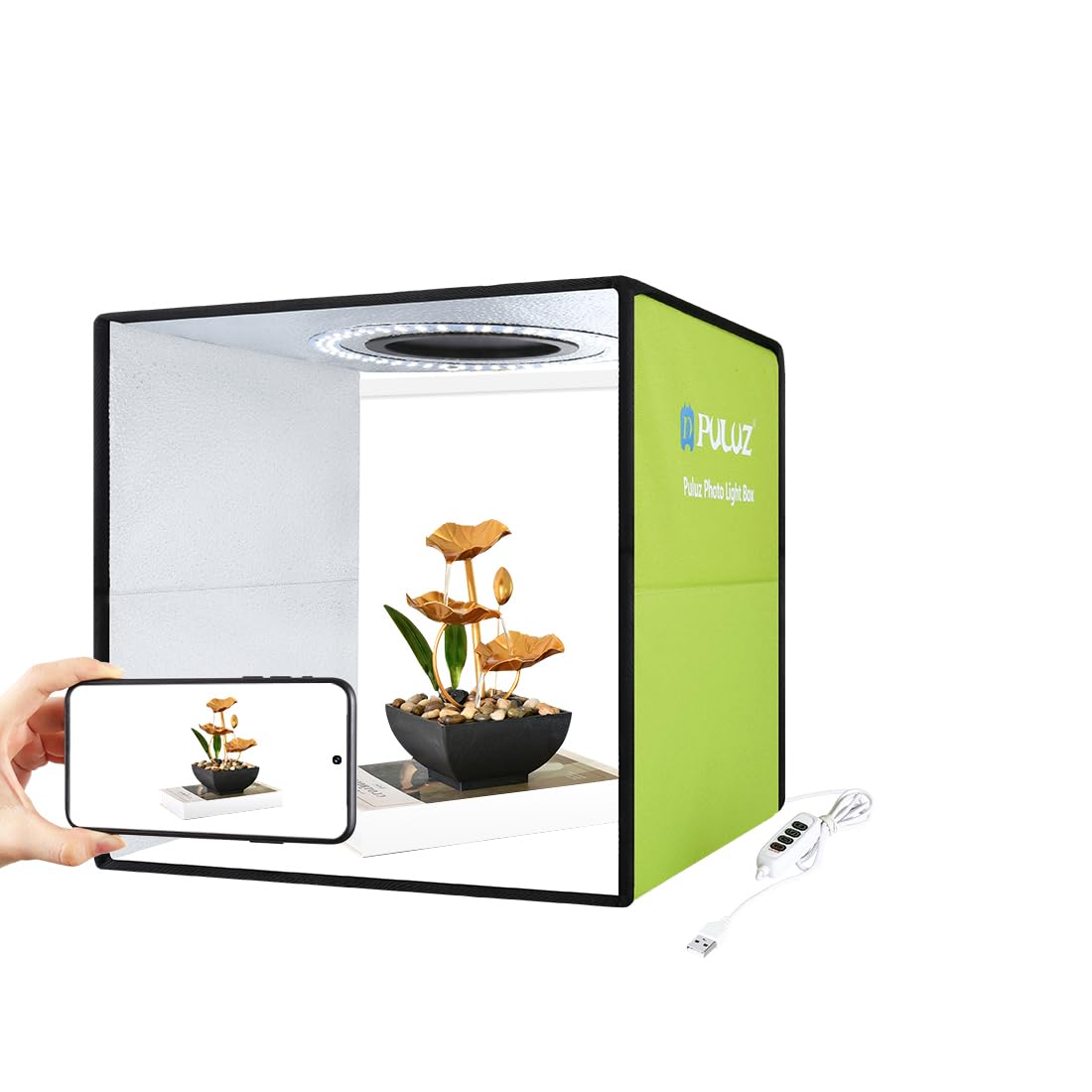 Photo Studio Light Box 12in/ 30cm PULUZ Photography Light Box Portable Photo Lighting Box Foldable Shooting Tent Box with 112 LED Dimmable Lamp Beads 6 Colors Backdrops(Green)