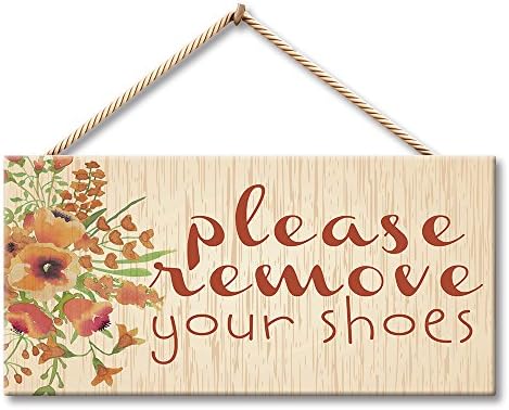 Hermosaa Decorative Wall Door Decor Please Remove Your Shoes 5 x 10 Inch Wood Plank Design Hanging Sign