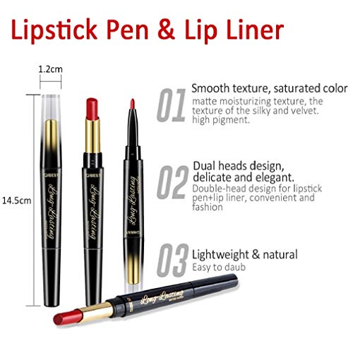 8 Pcs Dual Heads Matte Moist Lipstick Long Lasting Waterproof Mate Lip Liner Pencil Set (Nv)