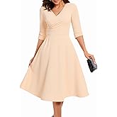 Bbonlinedress Cocktail Dress Formal Wedding Guest 3/4 Sleeve Christmas Dress Church A-Line V-Neck Swing Midi Tea Dress