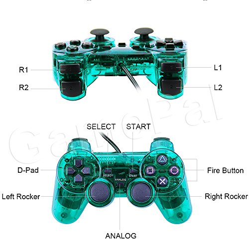 PlayStation 2 Controller, GamePal Double Shock Gamepad for Sony PS2, Wired (Green)