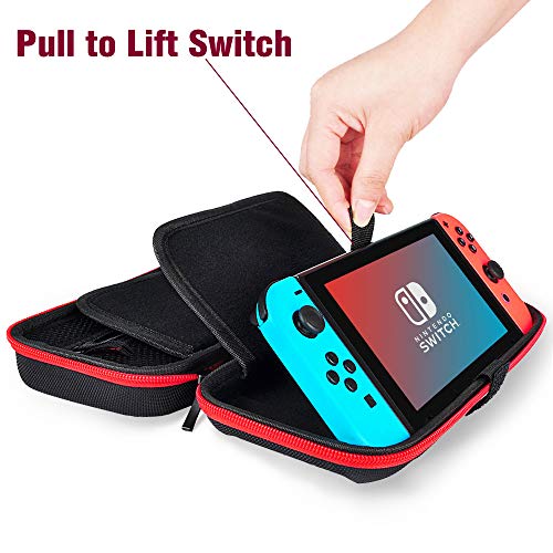 Aukor Carrying Case for Nintendo Switch with 20 Games Cartridge Holders, Protective Hard Shell Travel Carrying Case Pouch for Nintendo Switch Console Accessories, Red