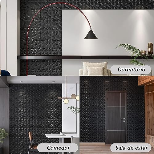 40PCS Paneles Decorativos 3D para Pared, 50x50cm Panel De Pared 3d, PVC Impermeable Papel Pintado 3D Decoracion Para oficina, casa, comercial(Negro Mate,10 m2 Cubiertos)